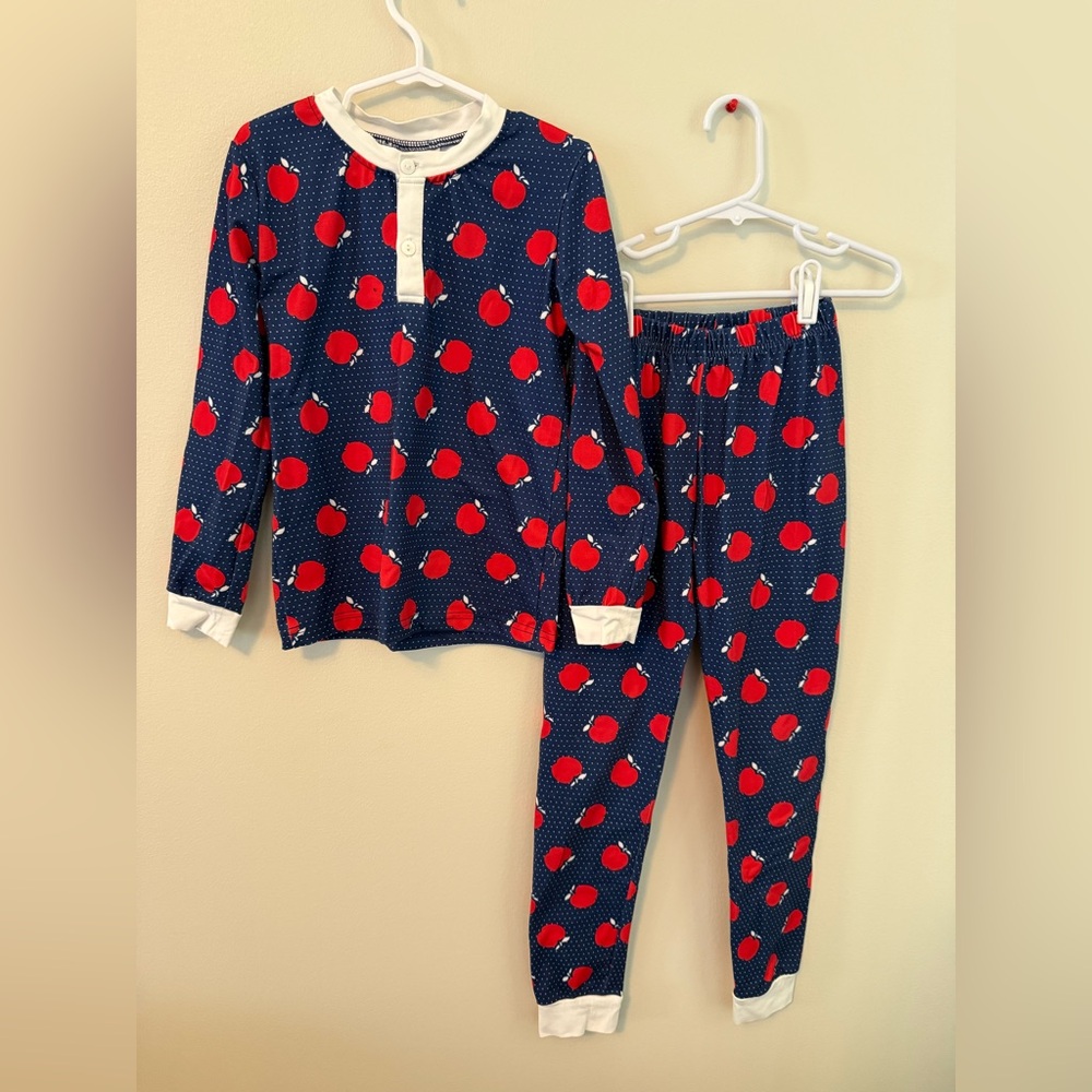 Smockingbird Navy and Red Apple Pajamas